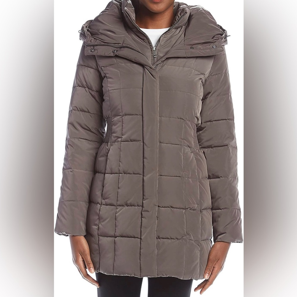 Cole Haan Women's Taffeta Down Coat with Bib taupe xs